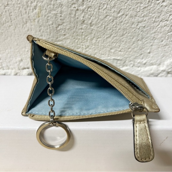 COACH Mini Skinny Leather Key Chain Coin ID Case Wallet Metallic Gold EUC - Picture 10 of 13